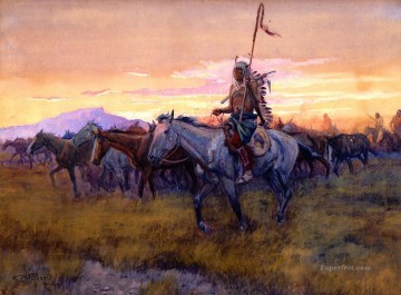 Indios americanos Painting - Caballos robados nº 3 detalle 1911 Charles Marion Russell Indios Americanos